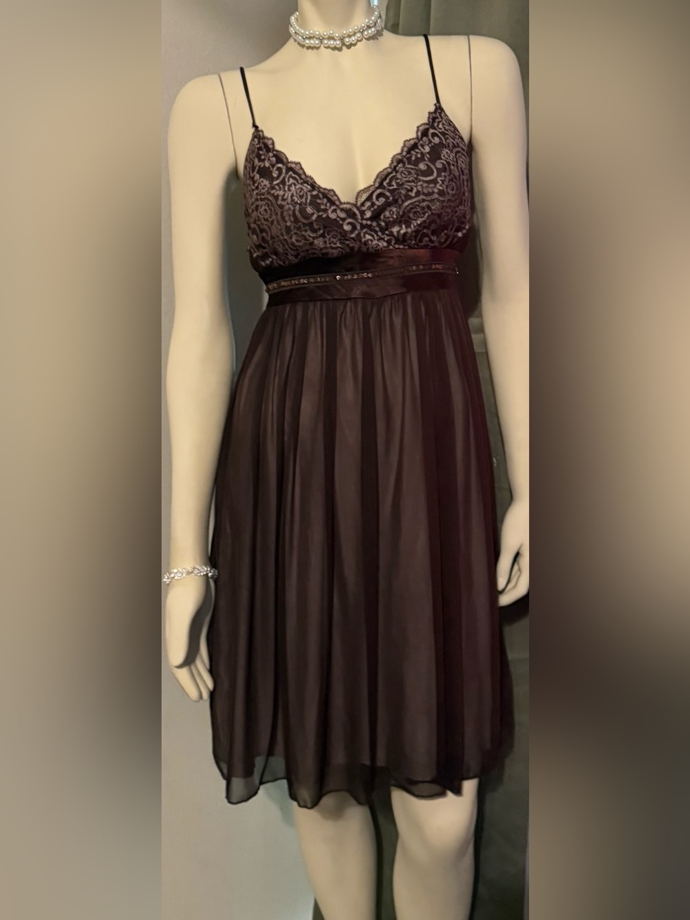 Teeze Me Brown Lace Bodice Maxi Dress
